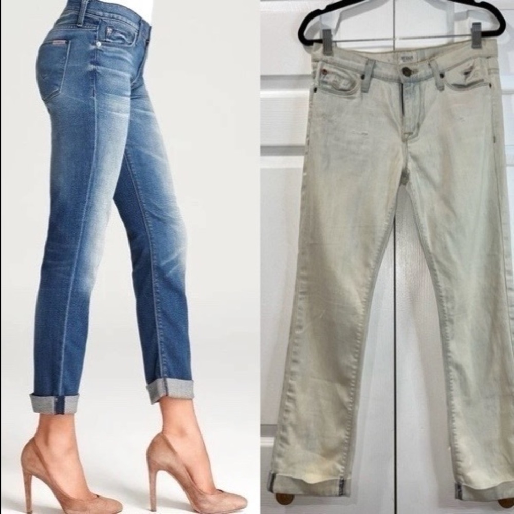 Hudson Tilda Midrise Cuff Straight Jeans in Whit